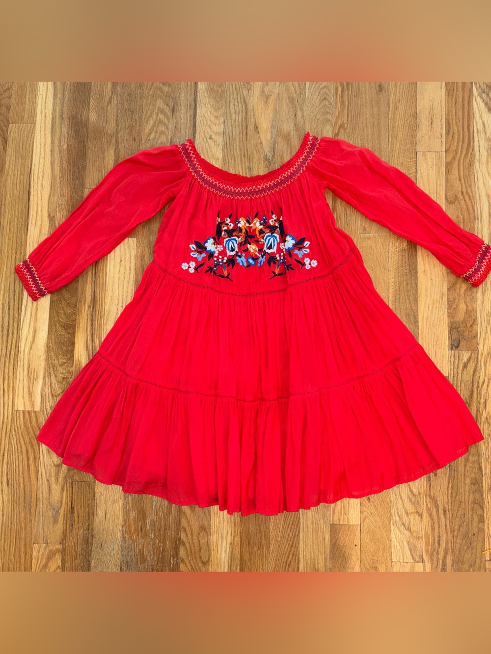 Free People Floral Embroidered Long Sleeve Mini Dress size XS